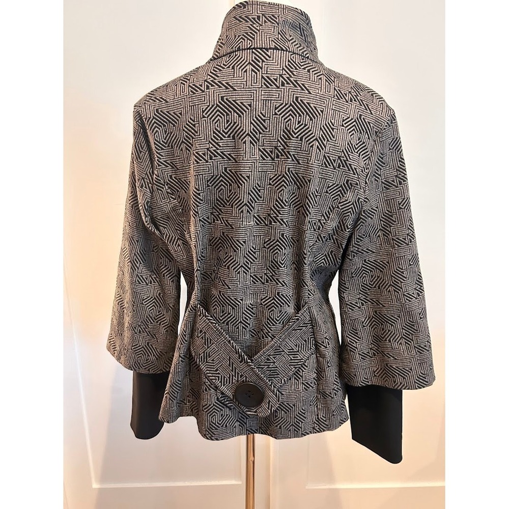 Joseph Ribikoff Grey Black Geometric‎ Jacquard Funnel Neck Swing Jacket Size 12 - Picture 7 of 11